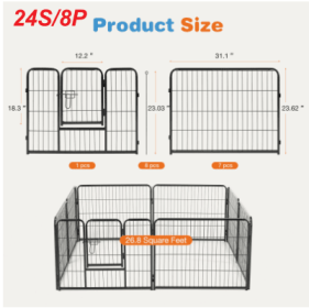 Dog Playpen Indoor Fence Height Metal Exercise Pen With Door Small Puppy-Medium-Large Dogs Animal Pet For Outdoor, Garden, Yard