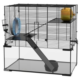 23.5" Hamster Cage, Gerbil Cage with Glass Basin for Small Hamsters, Black