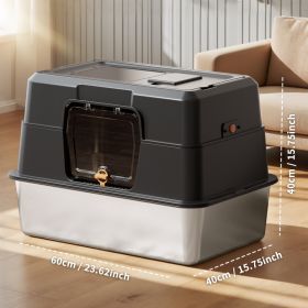 Thick stainless steel fully enclosed black cat toilet, sturdy, bite proof, leak proof, providing greater comfort for cats in large spaces (Option: 80301177)