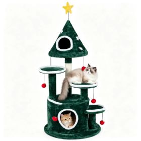 Christmas Themed Cat Tree, 50" Multi-Level Cat Tower with 2 Cozy Plush Condos, Natural Sisal Scratching Post, Hanging Bell Ball & Spring Star Toy (Option: default title)