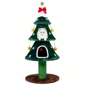 54 Christmas Cat Tree Tower, Holiday Tree Shaped Cat Furniture with 2 Washable Plush Condos, Full-Wrapped Sisal Scratching Post, Hanging Interact (Option: default title)