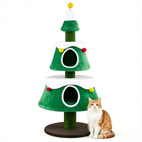 61.5" Christmas Cat Tree Tower with 2 Large Semi-Enclosed Plush Condos, Full Natural Jute Scratching Posts Star Spring Toy Wide Stable Base Holid (Option: default title)